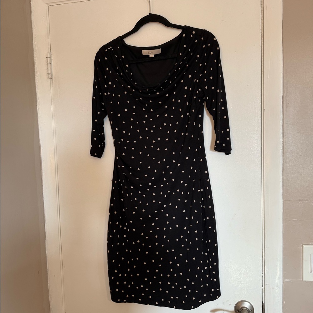 LOFT Black Dress with White Polka Dots